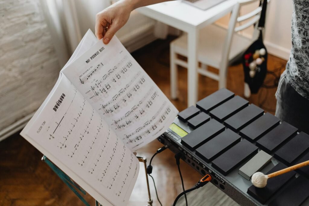 Practice materials arranged neatly during a timed break